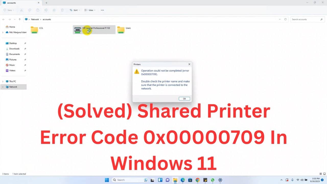 Error Code 0x00000709